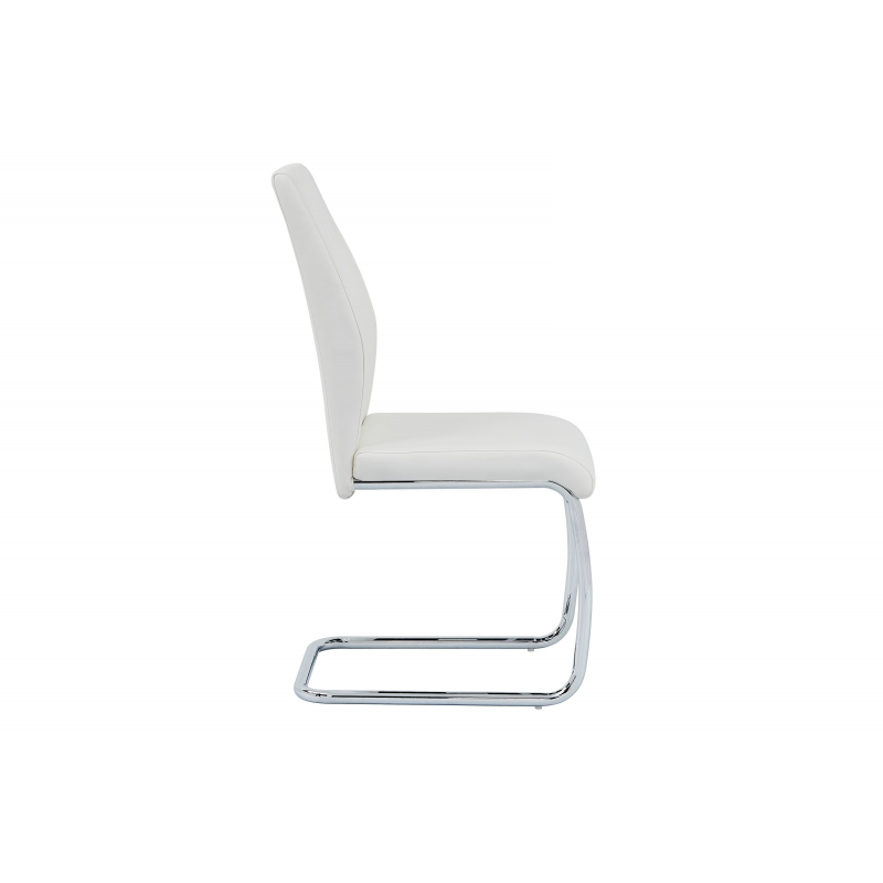 Contemporary Dining Chair Set of 2, Soft White Faux Leather Upholstered with Chrome Finish Metal Frame