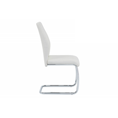 Contemporary Dining Chair Set of 2, Soft White Faux Leather Upholstered with Chrome Finish Metal Frame