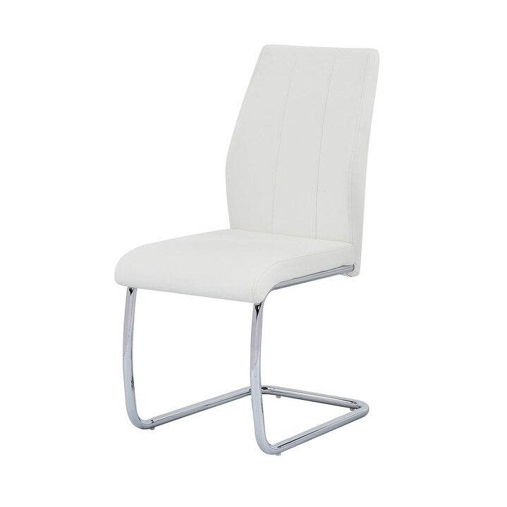 Contemporary Dining Chair Set of 2, Soft White Faux Leather Upholstered with Chrome Finish Metal Frame