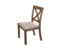 Antique Oak Wood Dining Chair Set of 2 with Open X Back and Padded Cushion, Kitchen Dining Room Side Chair, Brown/Beige