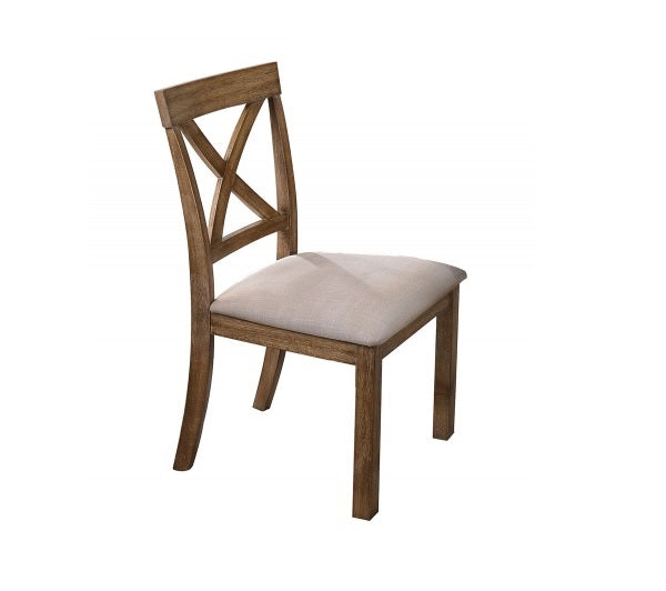 Antique Oak Wood Dining Chair Set of 2 with Open X Back and Padded Cushion, Kitchen Dining Room Side Chair, Brown/Beige