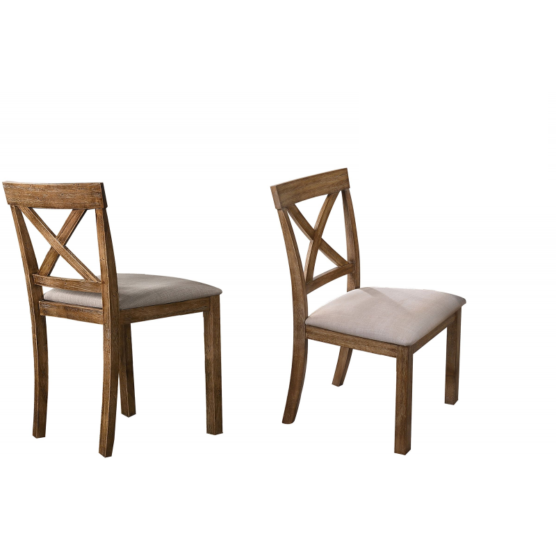 Antique Oak Wood Dining Chair Set of 2 with Open X Back and Padded Cushion, Kitchen Dining Room Side Chair, Brown/Beige