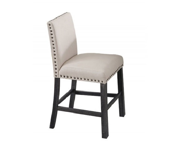 Upholstered Counter Dining Chair Set of 2, Nailhead Trim, Antique Gray Wood Legs Kitchen Side Counter Stools, Natural