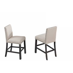 Upholstered Counter Dining Chair Set of 2, Nailhead Trim, Antique Gray Wood Legs Kitchen Side Counter Stools, Natural