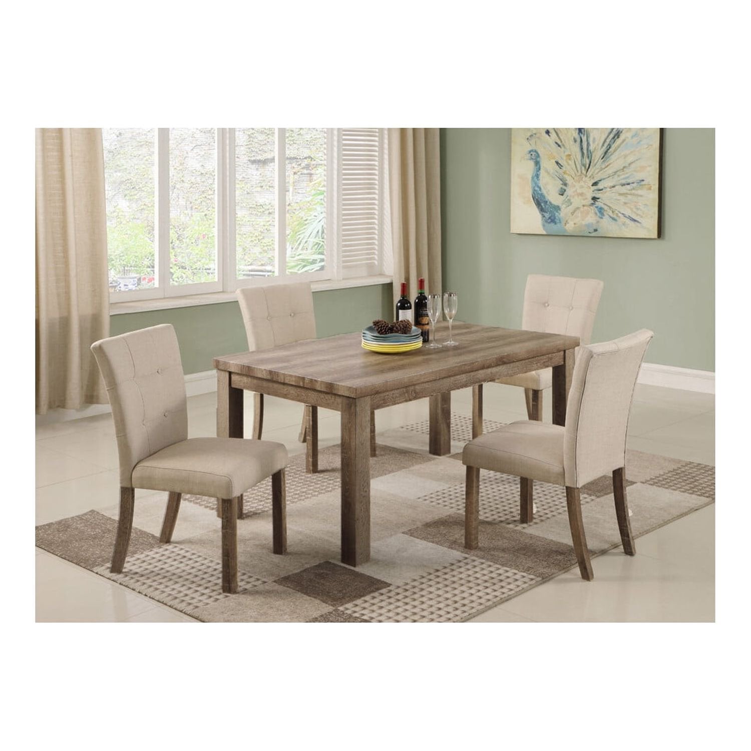 Set of 2 Upholstered Dining Chair, Tufted Back Padded Seat Dining Room Kitchen Side Chair with Wood Legs, Light Gray