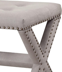 Linen Blend Accent Bench with Nailhead Trim, Tufted Seat Bench for Entryway Living Room, Grey