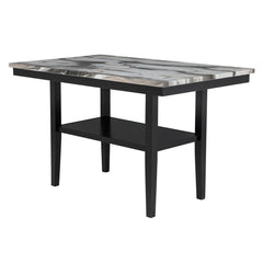 60" Counter Dining Table with Storage Bottom Shelf, Marble Finish Wood Top Table for Kitchen Dining Room, Black
