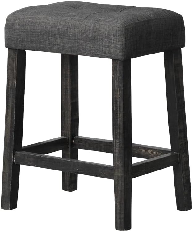 Transitional 24" Wood Counter Stool Set of 2, Backless Counter Seating with Upholstered Linen Fabric Cushion, Kitchen/Dining Room Furniture, Charcoal Black