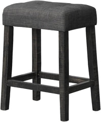 Transitional 24" Wood Counter Stool Set of 2, Backless Counter Seating with Upholstered Linen Fabric Cushion, Kitchen/Dining Room Furniture, Charcoal Black