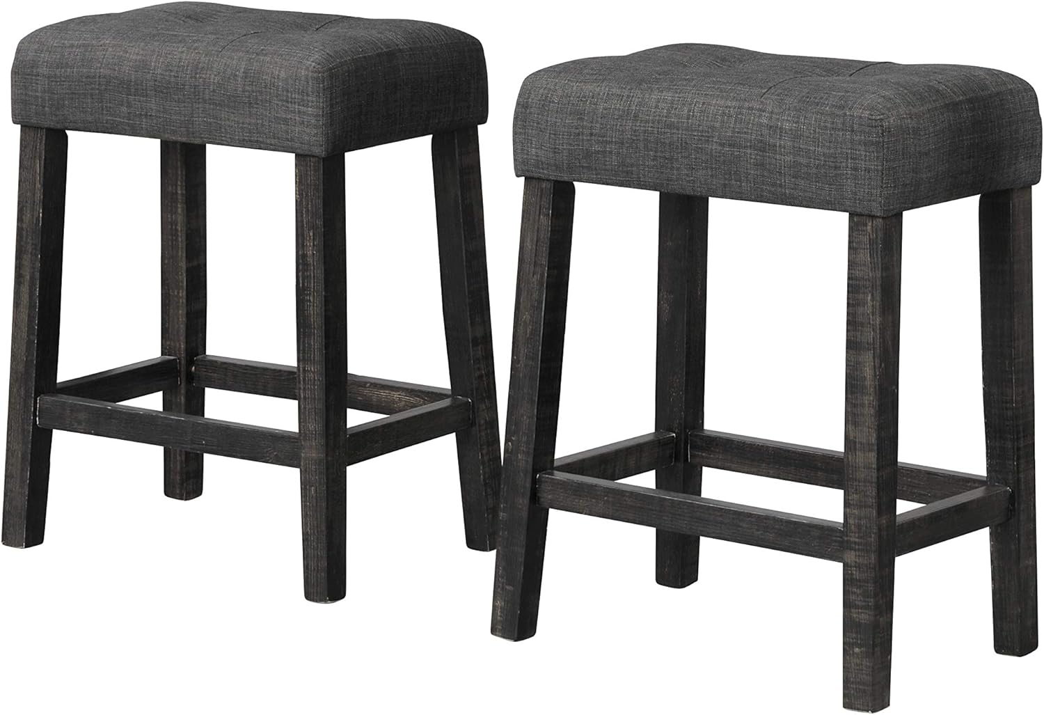 Transitional 24" Wood Counter Stool Set of 2, Backless Counter Seating with Upholstered Linen Fabric Cushion, Kitchen/Dining Room Furniture, Charcoal Black