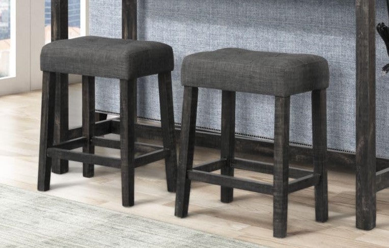 Transitional 24" Wood Counter Stool Set of 2, Backless Counter Seating with Upholstered Linen Fabric Cushion, Kitchen/Dining Room Furniture, Charcoal Black