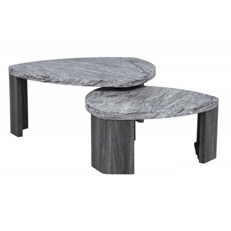 Granite Gray Triangle Faux Marble Coffee Table Set of 2, Modern Living Room Sofa Side Nesting Table Set