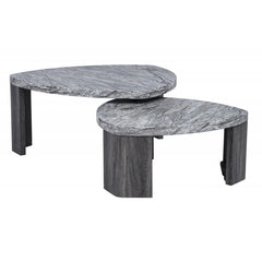 Granite Gray Triangle Faux Marble Coffee Table Set of 2, Modern Living Room Sofa Side Nesting Table Set