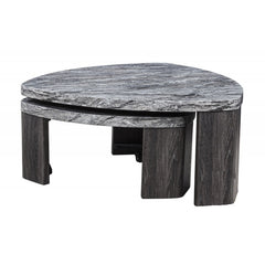 Granite Gray Triangle Faux Marble Coffee Table Set of 2, Modern Living Room Sofa Side Nesting Table Set
