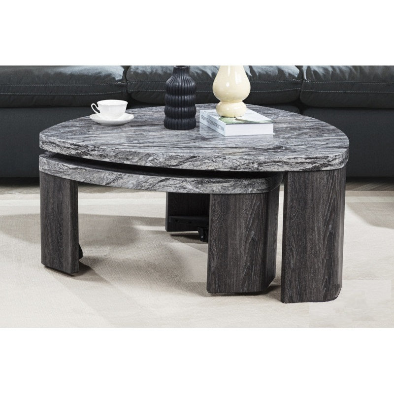 Granite Gray Triangle Faux Marble Coffee Table Set of 2, Modern Living Room Sofa Side Nesting Table Set