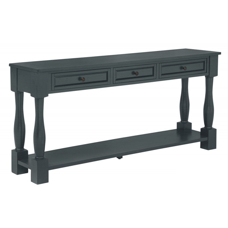 63" Long Console Table with Drawers and Shelf for Entryway, Hallway, Living Room, Acacia Wood Table, Navy