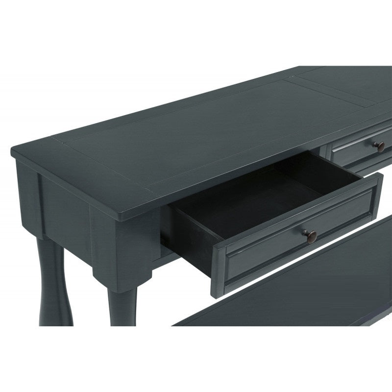 63" Long Console Table with Drawers and Shelf for Entryway, Hallway, Living Room, Acacia Wood Table, Navy