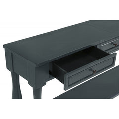 63" Long Console Table with Drawers and Shelf for Entryway, Hallway, Living Room, Acacia Wood Table, Navy