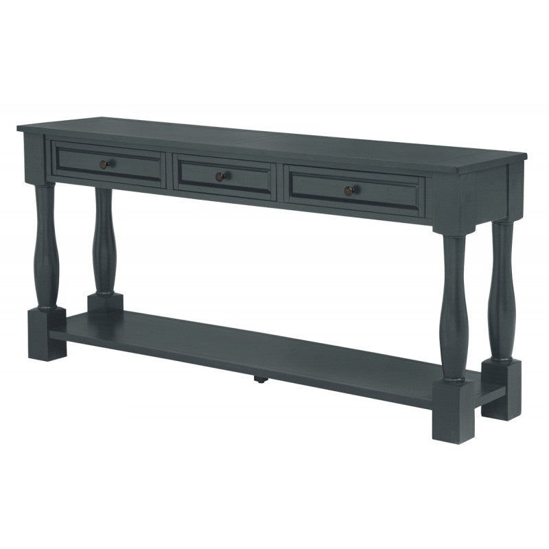 63" Long Console Table with Drawers and Shelf for Entryway, Hallway, Living Room, Acacia Wood Table, Navy