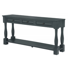63" Long Console Table with Drawers and Shelf for Entryway, Hallway, Living Room, Acacia Wood Table, Navy