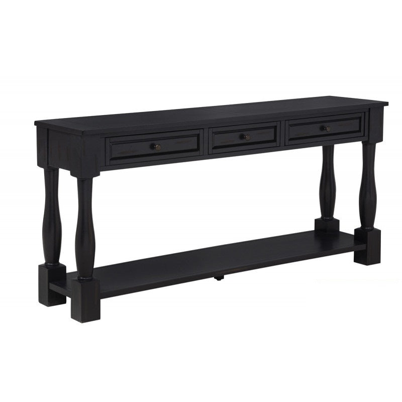 63" Long Console Table with Drawers and Shelf for Entryway, Hallway, Living Room, Acacia Wood Table, Espresso Finish