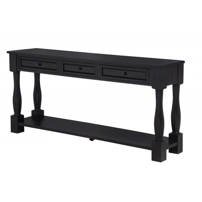 63" Long Console Table with Drawers and Shelf for Entryway, Hallway, Living Room, Acacia Wood Table, Espresso Finish