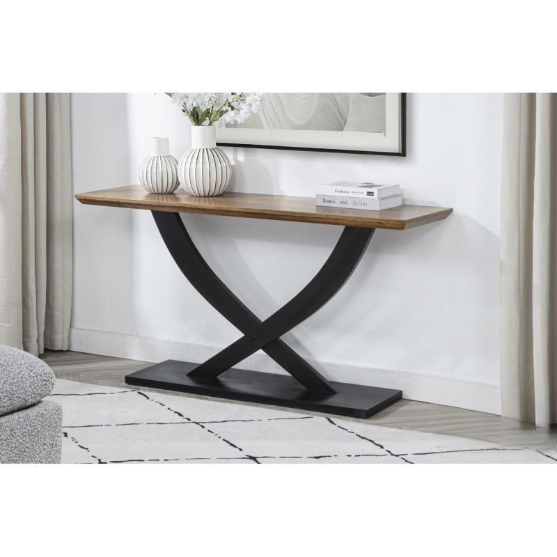 Living Room Wooden Console Table, Contemporary Style Sofa Table, Entryway Accent Table with Cross Legs Design, Natural/Espresso