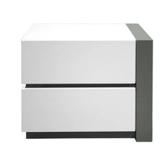 Modern Lacquer Nightstand Table with 2 Drawer for Bedroom Living Room, Wooden Bedside Table, White/Silver