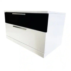 Modern Bedroom 2-Drawer Nightstand, White/Black Lacquer Finish Bedside Table