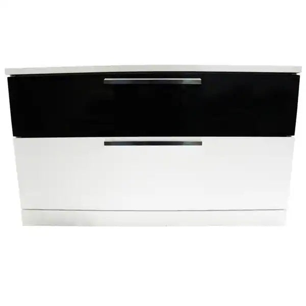 Modern Bedroom 2-Drawer Nightstand, White/Black Lacquer Finish Bedside Table