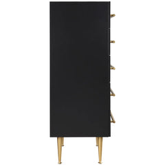Contemporary 5-Drawer Chest with Gold Accent, 1 Piece Drawer Dresser for Bedroom, Wooden Storage Unit, Black