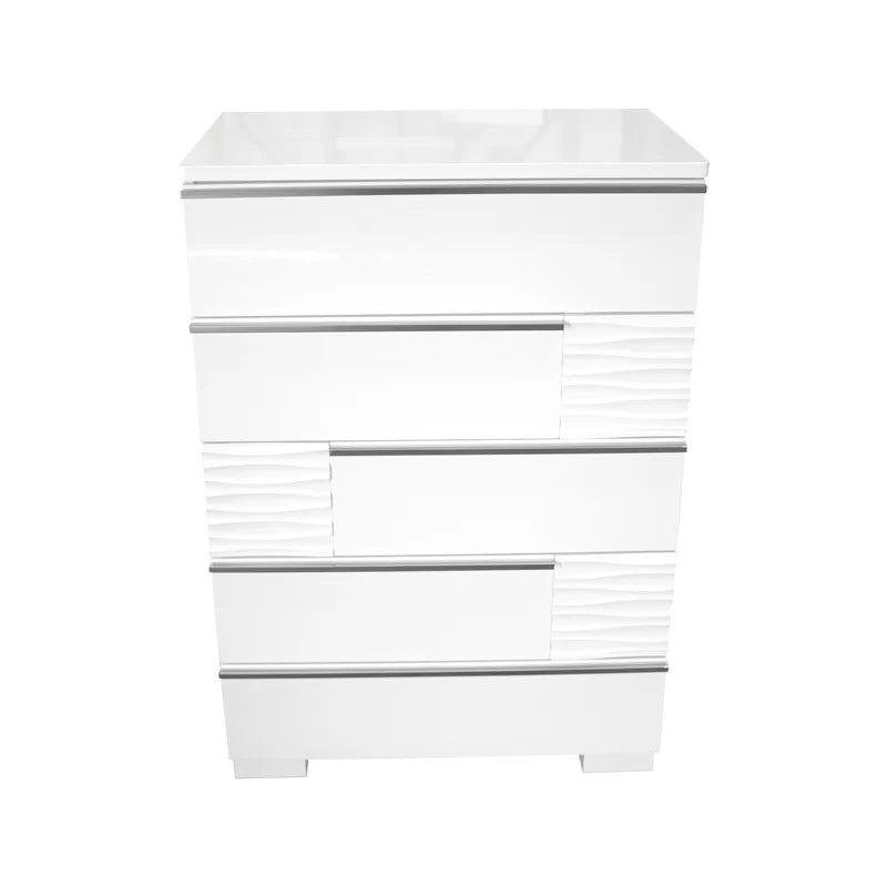 Modern Bedroom 5-Drawer Chest in White Lacquer, Poplar Wood Chest of Drawer