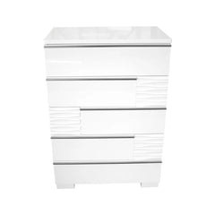 Modern Bedroom 5-Drawer Chest in White Lacquer, Poplar Wood Chest of Drawer