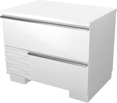 White Lacquer Wood 2-Drawer Nightstand for Bedroom, Gloss Finish Bedside Table