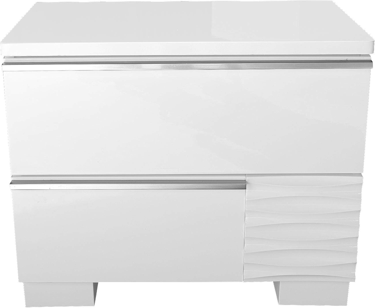 White Lacquer Wood 2-Drawer Nightstand for Bedroom, Gloss Finish Bedside Table