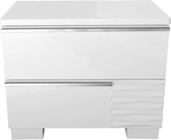 White Lacquer Wood 2-Drawer Nightstand for Bedroom, Gloss Finish Bedside Table