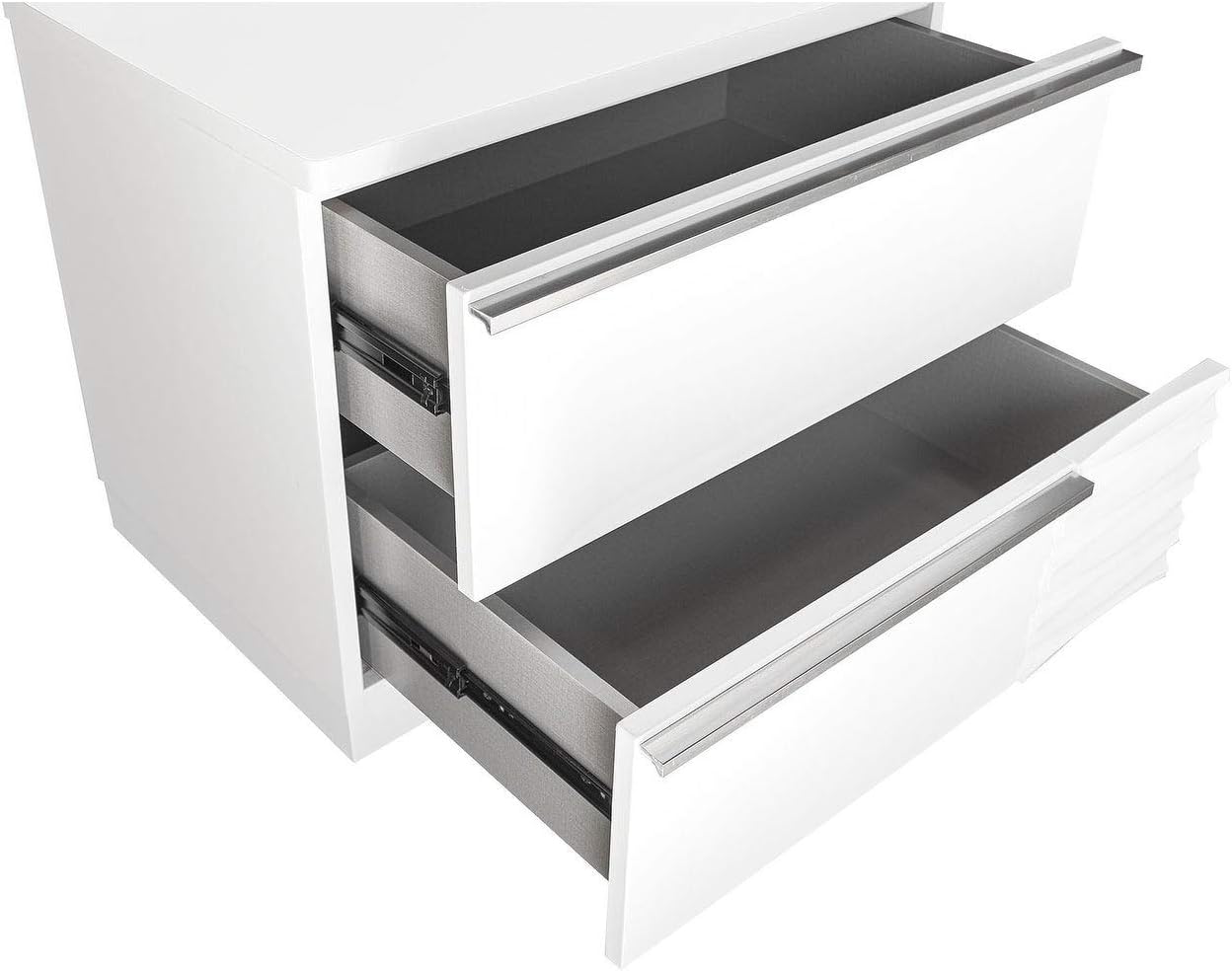White Lacquer Wood 2-Drawer Nightstand for Bedroom, Gloss Finish Bedside Table