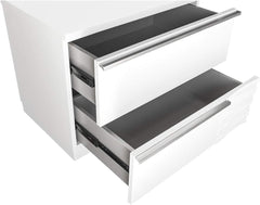 White Lacquer Wood 2-Drawer Nightstand for Bedroom, Gloss Finish Bedside Table