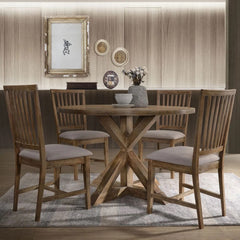 Natural Oak Wood Dining Chair Set of 2, Open Slat Back Kitchen Side Chair Set with Padded Cushion, Walnut Finish