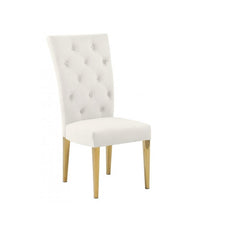 Modern Velvet Upholstered Dining Chair Set of 2, Gold Finish Legs Tufted Kitchen Chair, Cream