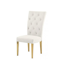 Modern Velvet Upholstered Dining Chair Set of 2, Gold Finish Legs Tufted Kitchen Chair, Cream