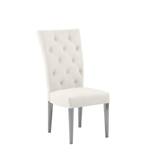 Modern Velvet Upholstered Dining Chair Set of 2, Chrome Finish Legs Tufted Kitchen Chair, Cream