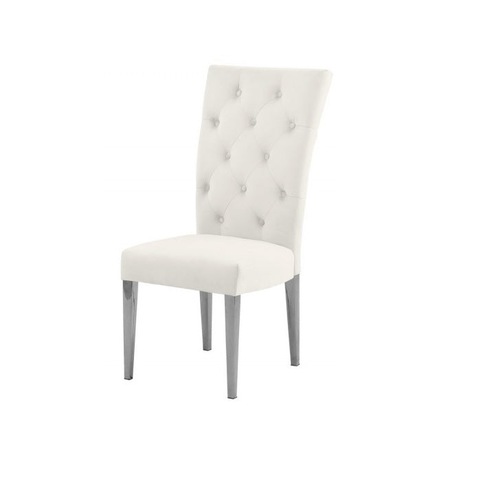 Modern Velvet Upholstered Dining Chair Set of 2, Chrome Finish Legs Tufted Kitchen Chair, Cream