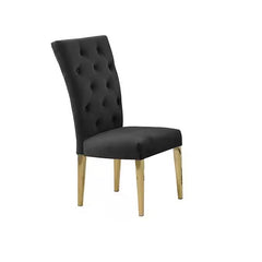 Modern Velvet Upholstered Dining Chair Set of 2, Gold Finish Legs Tufted Kitchen Chair, Black