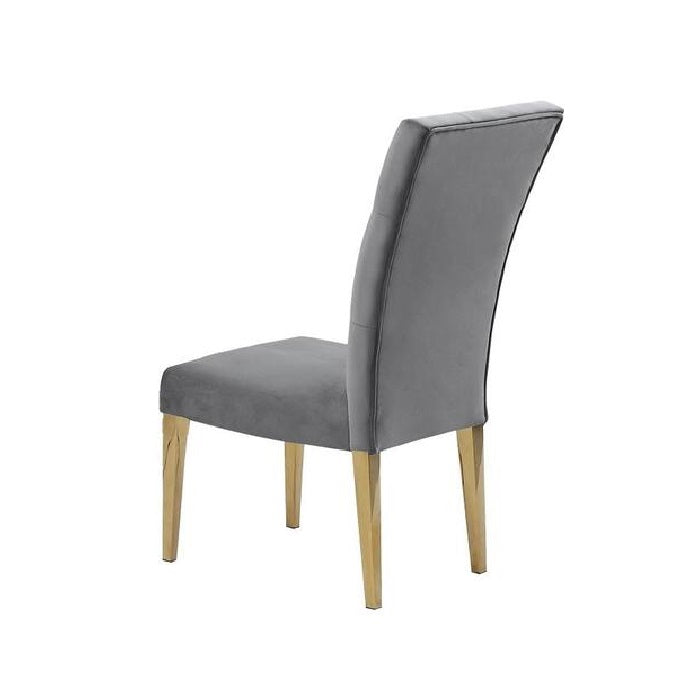Modern Velvet Upholstered Dining Chair Set of 2, Gold Finish Legs Tufted Kitchen Chair, Gray