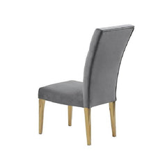 Modern Velvet Upholstered Dining Chair Set of 2, Gold Finish Legs Tufted Kitchen Chair, Gray