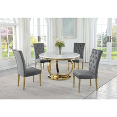 Modern Velvet Upholstered Dining Chair Set of 2, Gold Finish Legs Tufted Kitchen Chair, Gray