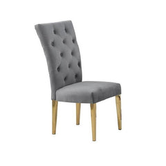 Modern Velvet Upholstered Dining Chair Set of 2, Gold Finish Legs Tufted Kitchen Chair, Gray