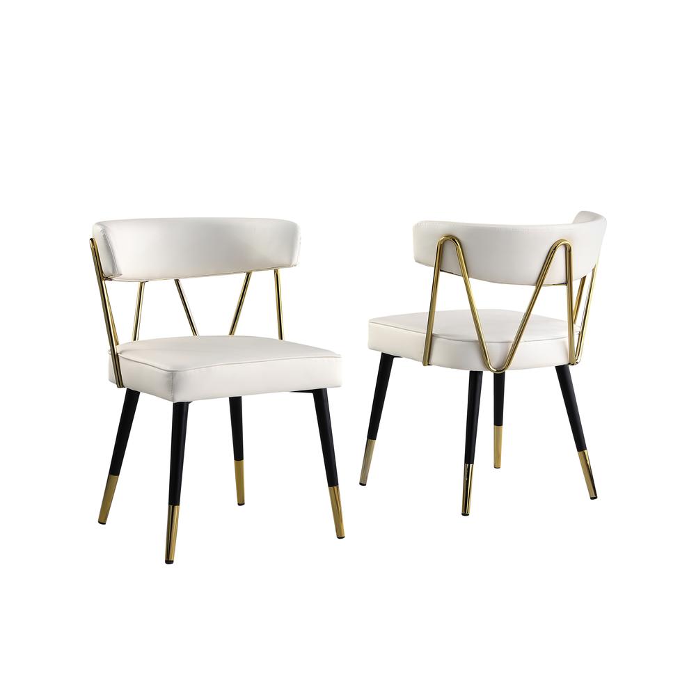 Glam Faux Leather Dining Chair Set of 2 with Gold Trim, Padded Seat Upholstered Kitchen Side Chair, Ivory
