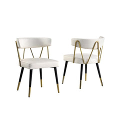Glam Faux Leather Dining Chair Set of 2 with Gold Trim, Padded Seat Upholstered Kitchen Side Chair, Ivory